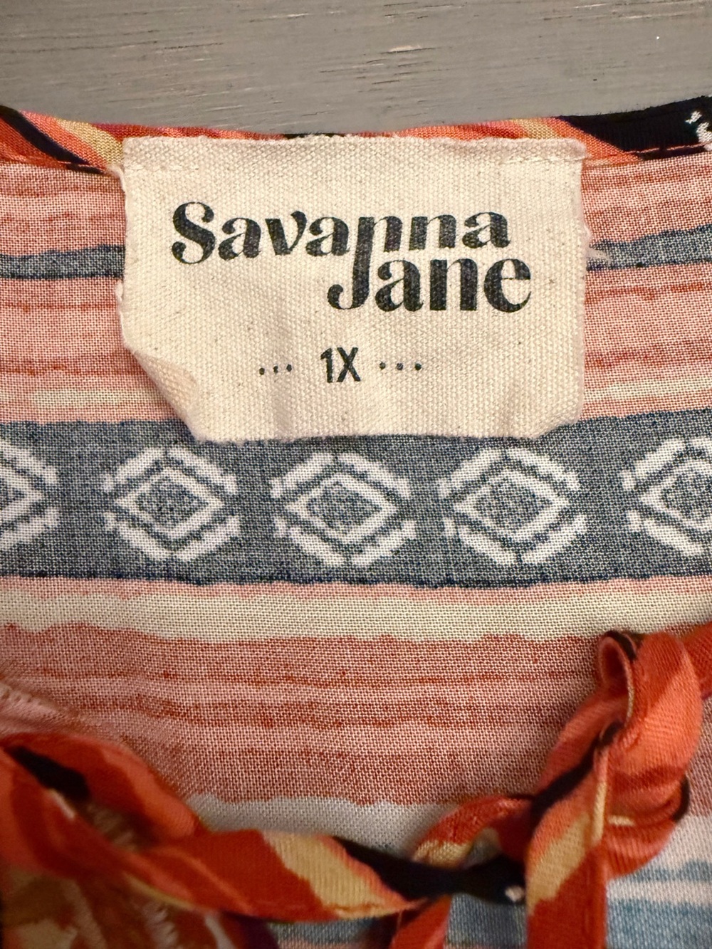 Savanna Jane 1X Embroidered Boho Peasant Top Tassel Tie Striped Floral - Picture 2 of 14